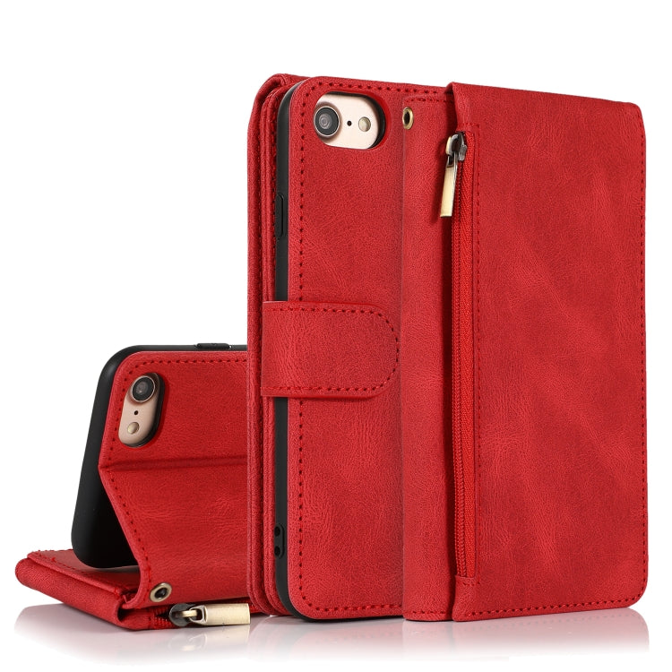 Skin-feel Crazy Horse Texture Zipper Wallet Bag Horizontal Flip Leather Case with Holder & Card Slots & Wallet & Lanyard, For iPhone 6, For iPhone 6 Plus, For iPhone SE 2022 / SE 2020 / 8 / 7, For iPhone 8 Plus / 7 Plus, For iPhone XS / X, For iPhone X...