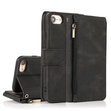 Load image into Gallery viewer, Skin-feel Crazy Horse Texture Zipper Wallet Bag Horizontal Flip Leather Case with Holder &amp; Card Slots &amp; Wallet &amp; Lanyard, For iPhone 6, For iPhone 6 Plus, For iPhone SE 2022 / SE 2020 / 8 / 7, For iPhone 8 Plus / 7 Plus, For iPhone XS / X, For iPhone X...