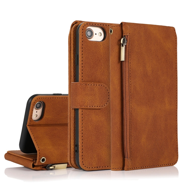Skin-feel Crazy Horse Texture Zipper Wallet Bag Horizontal Flip Leather Case with Holder & Card Slots & Wallet & Lanyard, For iPhone 6, For iPhone 6 Plus, For iPhone SE 2022 / SE 2020 / 8 / 7, For iPhone 8 Plus / 7 Plus, For iPhone XS / X, For iPhone X...
