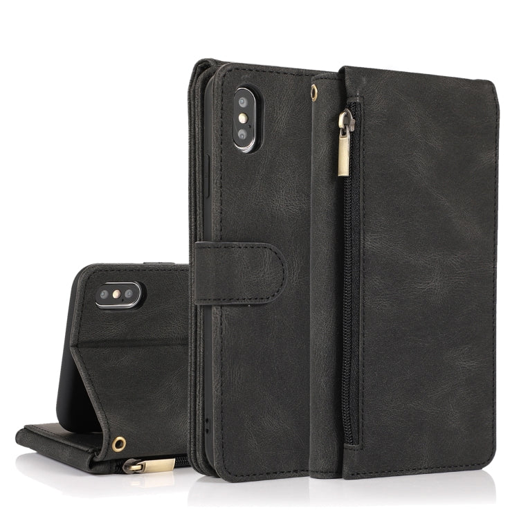Skin-feel Crazy Horse Texture Zipper Wallet Bag Horizontal Flip Leather Case with Holder & Card Slots & Wallet & Lanyard, For iPhone 6, For iPhone 6 Plus, For iPhone SE 2022 / SE 2020 / 8 / 7, For iPhone 8 Plus / 7 Plus, For iPhone XS / X, For iPhone X...