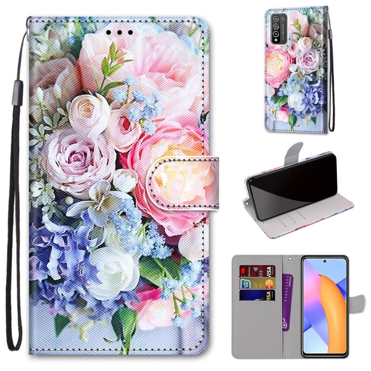 Coloured Drawing Cross Texture Horizontal Flip PU Leather Case with Holder & Card Slots & Wallet & Lanyard, For LG Stylo 7 5G, For Huawei Y9a, For Honor 10X Lite