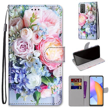 Load image into Gallery viewer, Coloured Drawing Cross Texture Horizontal Flip PU Leather Case with Holder &amp; Card Slots &amp; Wallet &amp; Lanyard, For LG Stylo 7 5G, For Huawei Y9a, For Honor 10X Lite