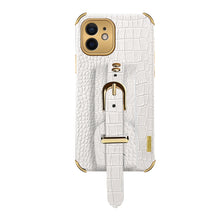 Load image into Gallery viewer, Electroplated TPU Crocodile Pattern Leather Case with Wrist Strap, For iPhone 12 mini, For iPhone 12, For iPhone 12 Pro, For iPhone 12 Pro Max