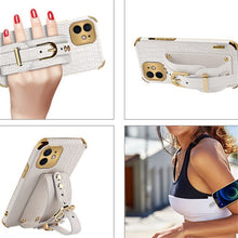 Load image into Gallery viewer, Electroplated TPU Crocodile Pattern Leather Case with Wrist Strap, For iPhone 12 mini, For iPhone 12, For iPhone 12 Pro, For iPhone 12 Pro Max