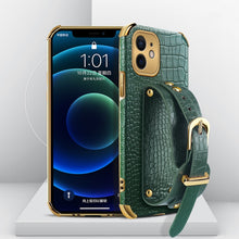 Load image into Gallery viewer, Electroplated TPU Crocodile Pattern Leather Case with Wrist Strap, For iPhone 12 mini, For iPhone 12, For iPhone 12 Pro, For iPhone 12 Pro Max