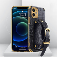Load image into Gallery viewer, Electroplated TPU Crocodile Pattern Leather Case with Wrist Strap, For iPhone 12 mini, For iPhone 12, For iPhone 12 Pro, For iPhone 12 Pro Max