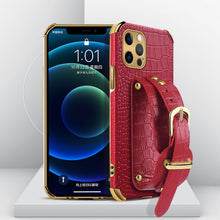 Load image into Gallery viewer, Electroplated TPU Crocodile Pattern Leather Case with Wrist Strap, For iPhone 12 mini, For iPhone 12, For iPhone 12 Pro, For iPhone 12 Pro Max