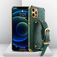 Load image into Gallery viewer, Electroplated TPU Crocodile Pattern Leather Case with Wrist Strap, For iPhone 12 mini, For iPhone 12, For iPhone 12 Pro, For iPhone 12 Pro Max