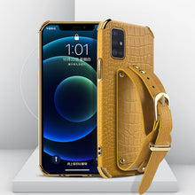Load image into Gallery viewer, Electroplated TPU Crocodile Pattern Leather Case with Wrist Strap, For Samsung Galaxy A51 4G, For Samsung Galaxy A71 4G, For Samsung Galaxy S20, For Samsung Galaxy S20+, For Samsung Galaxy S20 Ultra