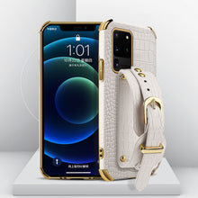 Load image into Gallery viewer, Electroplated TPU Crocodile Pattern Leather Case with Wrist Strap, For Samsung Galaxy A51 4G, For Samsung Galaxy A71 4G, For Samsung Galaxy S20, For Samsung Galaxy S20+, For Samsung Galaxy S20 Ultra