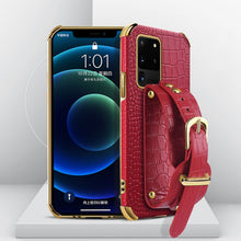 Load image into Gallery viewer, Electroplated TPU Crocodile Pattern Leather Case with Wrist Strap, For Samsung Galaxy A51 4G, For Samsung Galaxy A71 4G, For Samsung Galaxy S20, For Samsung Galaxy S20+, For Samsung Galaxy S20 Ultra