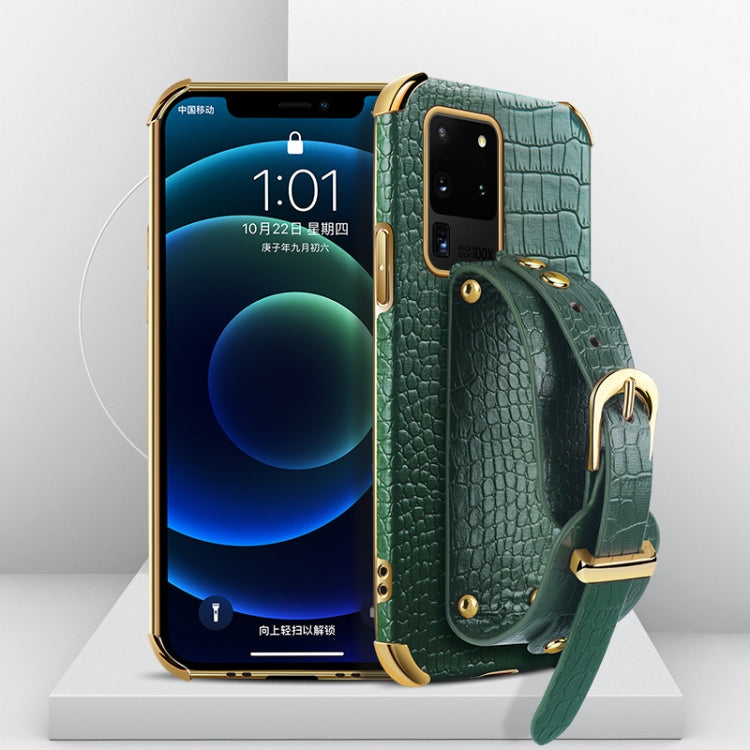 Electroplated TPU Crocodile Pattern Leather Case with Wrist Strap, For Samsung Galaxy A51 4G, For Samsung Galaxy A71 4G, For Samsung Galaxy S20, For Samsung Galaxy S20+, For Samsung Galaxy S20 Ultra