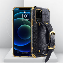 Load image into Gallery viewer, Electroplated TPU Crocodile Pattern Leather Case with Wrist Strap, For Samsung Galaxy A51 4G, For Samsung Galaxy A71 4G, For Samsung Galaxy S20, For Samsung Galaxy S20+, For Samsung Galaxy S20 Ultra