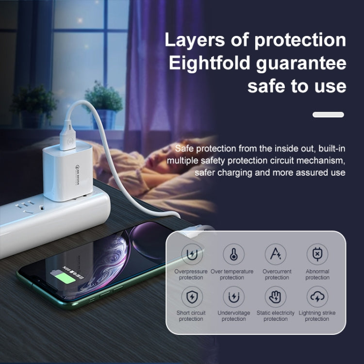 WK WP-U57 Max 18W Maxspeed QC3.0 Fast Charger + USB to 8 Pin Data Cable, US Plug, EU Plug, UK Plug