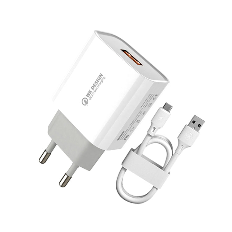 WK WP-U57 Max 18W Maxspeed QC3.0 Fast Charger + USB to 8 Pin Data Cable, US Plug, EU Plug, UK Plug