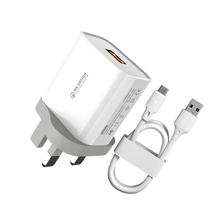 WK WP-U57 Max 18W Maxspeed QC3.0 Fast Charger + USB to 8 Pin Data Cable, US Plug, EU Plug, UK Plug