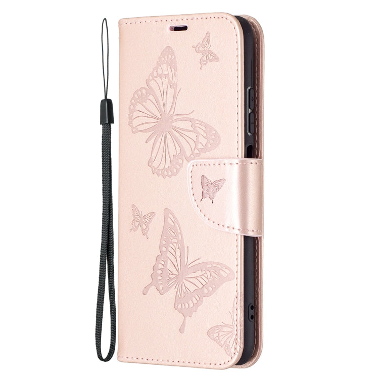 Two Butterflies Embossing  Pattern Horizontal Flip Leather Case with Holder & Card Slot & Wallet & Lanyard, For Xiaomi Redmi Note 10 4G