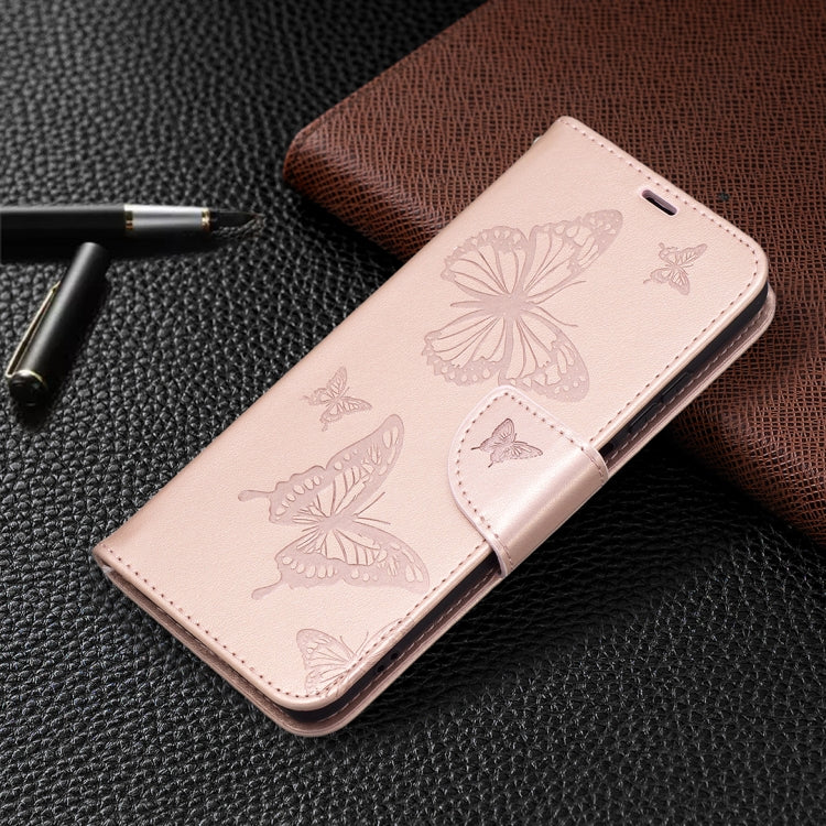 Two Butterflies Embossing  Pattern Horizontal Flip Leather Case with Holder & Card Slot & Wallet & Lanyard, For Xiaomi Redmi Note 10 4G
