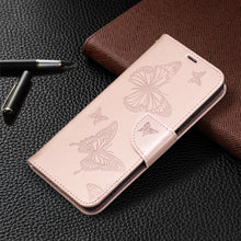 Load image into Gallery viewer, Two Butterflies Embossing  Pattern Horizontal Flip Leather Case with Holder &amp; Card Slot &amp; Wallet &amp; Lanyard, For Xiaomi Redmi Note 10 4G