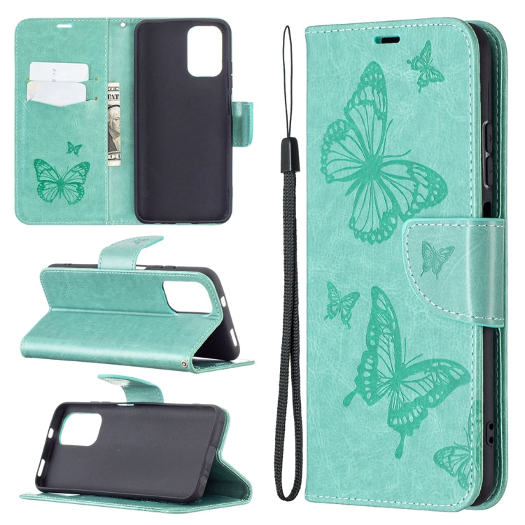 Two Butterflies Embossing  Pattern Horizontal Flip Leather Case with Holder & Card Slot & Wallet & Lanyard, For Xiaomi Redmi Note 10 4G