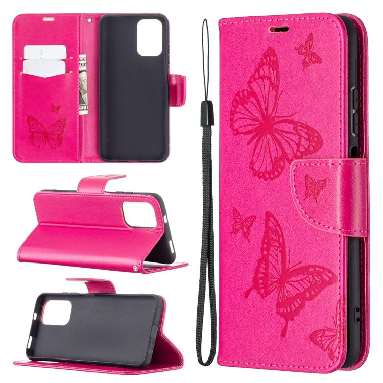 Two Butterflies Embossing  Pattern Horizontal Flip Leather Case with Holder & Card Slot & Wallet & Lanyard, For Xiaomi Redmi Note 10 4G