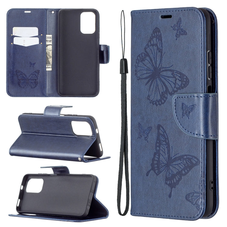 Two Butterflies Embossing  Pattern Horizontal Flip Leather Case with Holder & Card Slot & Wallet & Lanyard, For Xiaomi Redmi Note 10 4G