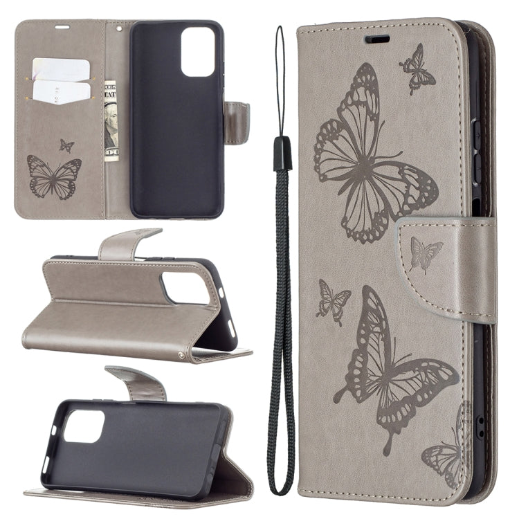 Two Butterflies Embossing  Pattern Horizontal Flip Leather Case with Holder & Card Slot & Wallet & Lanyard, For Xiaomi Redmi Note 10 4G