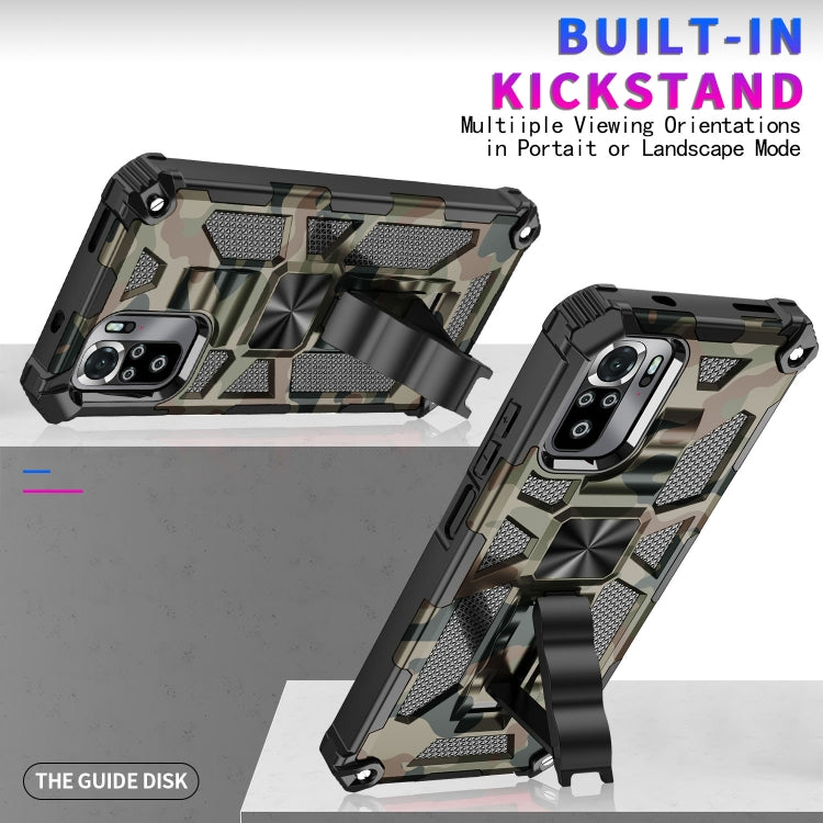 Camouflage Armor Shockproof TPU + PC Magnetic Protective Case with Holder, For Xiaomi Redmi Note 10