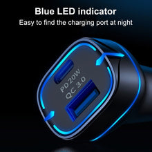 Load image into Gallery viewer, QC USB + USB-C / Type-C Dual Ports Fast Charging Car Charger with Luminous Aperture