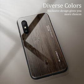 Wood Grain Tempered Glass + TPU Shockproof Case, For Xiaomi Redmi 9A, For Xiaomi Redmi Note 9S, For Xiaomi Redmi Note 10 Pro / Pro Max