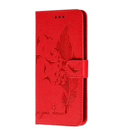 Feather Pattern Litchi Texture Horizontal Flip Leather Case with Holder & Wallet & Card Slots