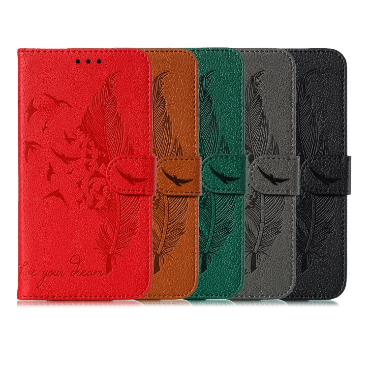 Feather Pattern Litchi Texture Horizontal Flip Leather Case with Holder & Wallet & Card Slots
