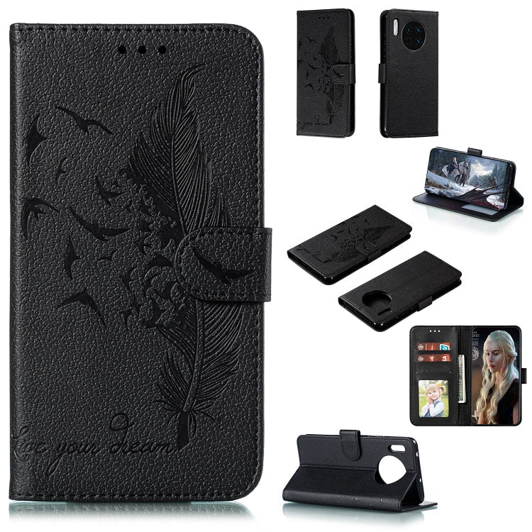 Feather Pattern Litchi Texture Horizontal Flip Leather Case with Holder & Wallet & Card Slots