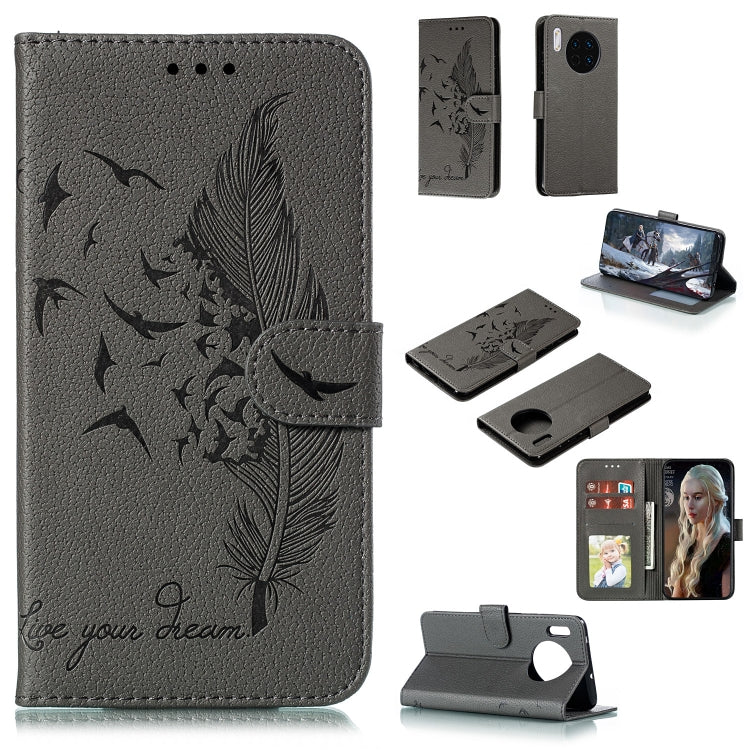 Feather Pattern Litchi Texture Horizontal Flip Leather Case with Holder & Wallet & Card Slots