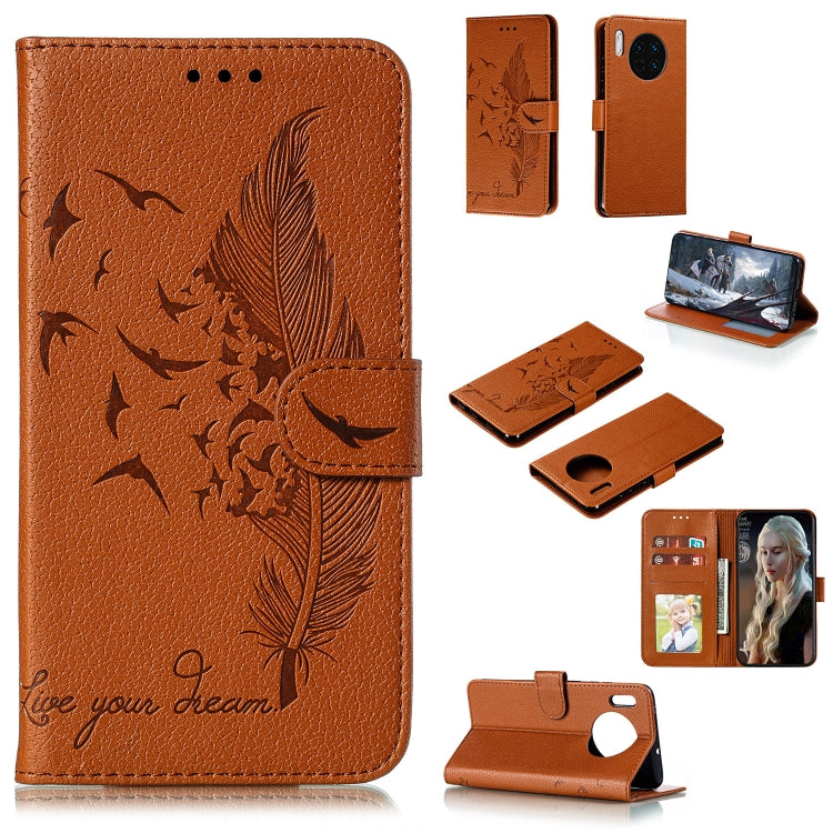 Feather Pattern Litchi Texture Horizontal Flip Leather Case with Holder & Wallet & Card Slots