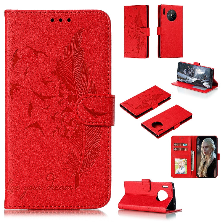 Feather Pattern Litchi Texture Horizontal Flip Leather Case with Holder & Wallet & Card Slots