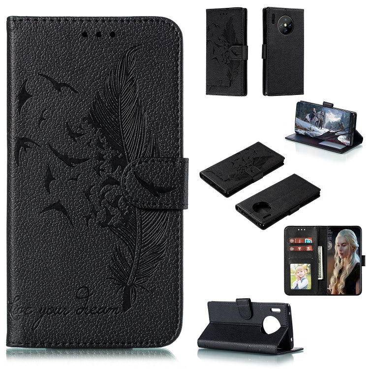 Feather Pattern Litchi Texture Horizontal Flip Leather Case with Holder & Wallet & Card Slots