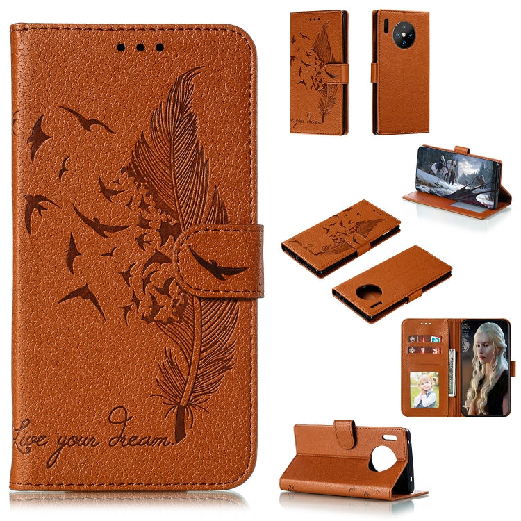 Feather Pattern Litchi Texture Horizontal Flip Leather Case with Holder & Wallet & Card Slots