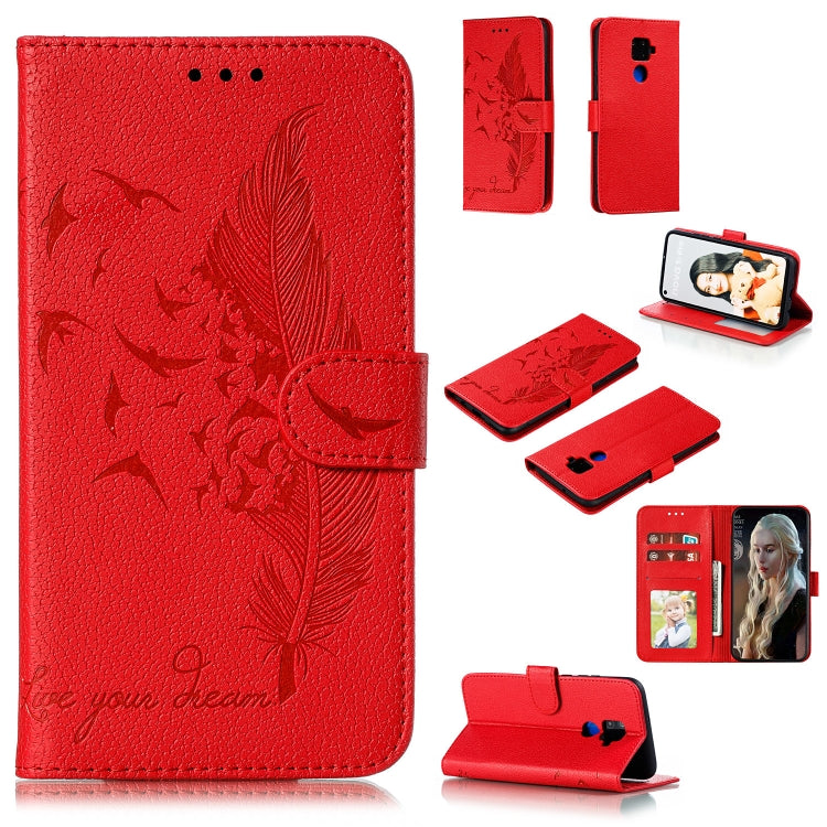 Feather Pattern Litchi Texture Horizontal Flip Leather Case with Holder & Wallet & Card Slots