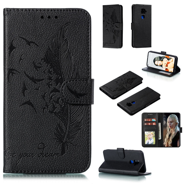 Feather Pattern Litchi Texture Horizontal Flip Leather Case with Holder & Wallet & Card Slots
