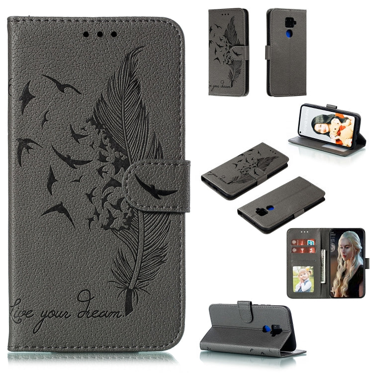 Feather Pattern Litchi Texture Horizontal Flip Leather Case with Holder & Wallet & Card Slots