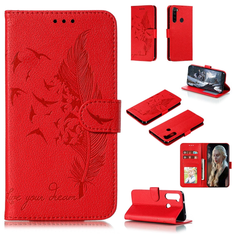 Feather Pattern Litchi Texture Horizontal Flip Leather Case with Holder & Wallet & Card Slots
