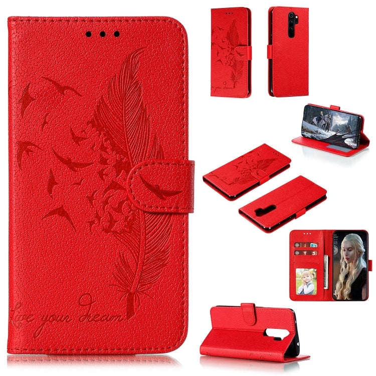 Feather Pattern Litchi Texture Horizontal Flip Leather Case with Holder & Wallet & Card Slots