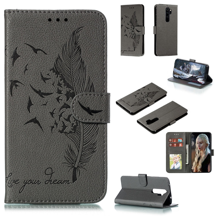 Feather Pattern Litchi Texture Horizontal Flip Leather Case with Holder & Wallet & Card Slots