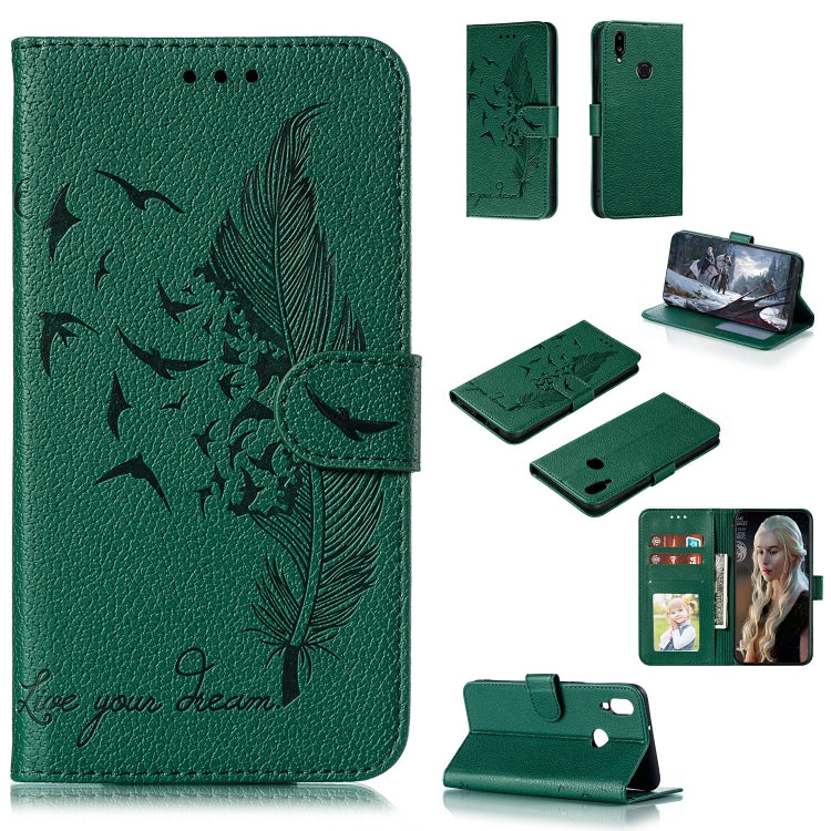 Feather Pattern Litchi Texture Horizontal Flip Leather Case with Holder & Wallet & Card Slots