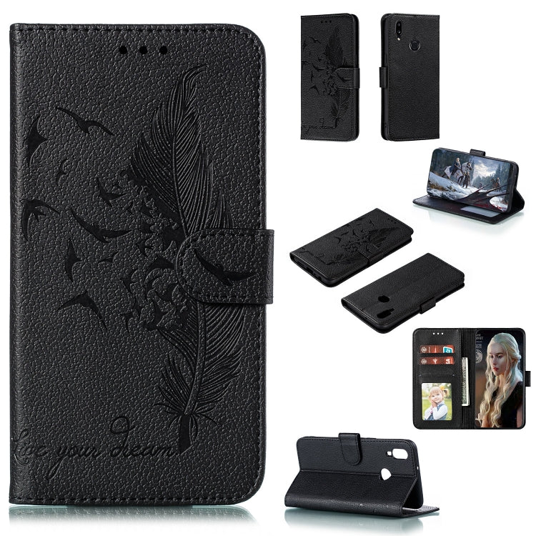 Feather Pattern Litchi Texture Horizontal Flip Leather Case with Holder & Wallet & Card Slots