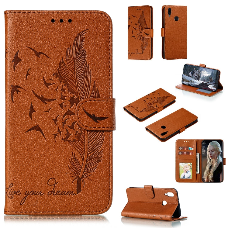 Feather Pattern Litchi Texture Horizontal Flip Leather Case with Holder & Wallet & Card Slots