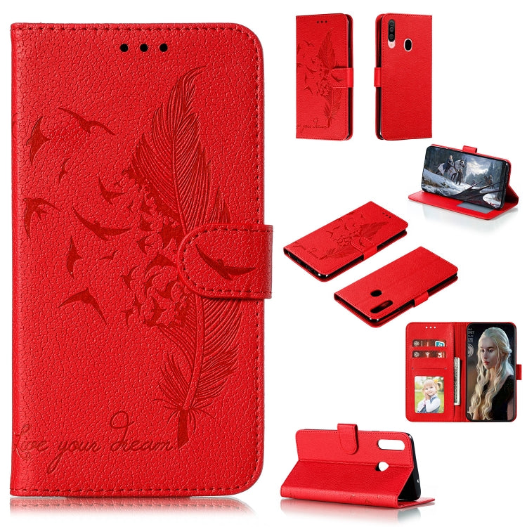 Feather Pattern Litchi Texture Horizontal Flip Leather Case with Holder & Wallet & Card Slots