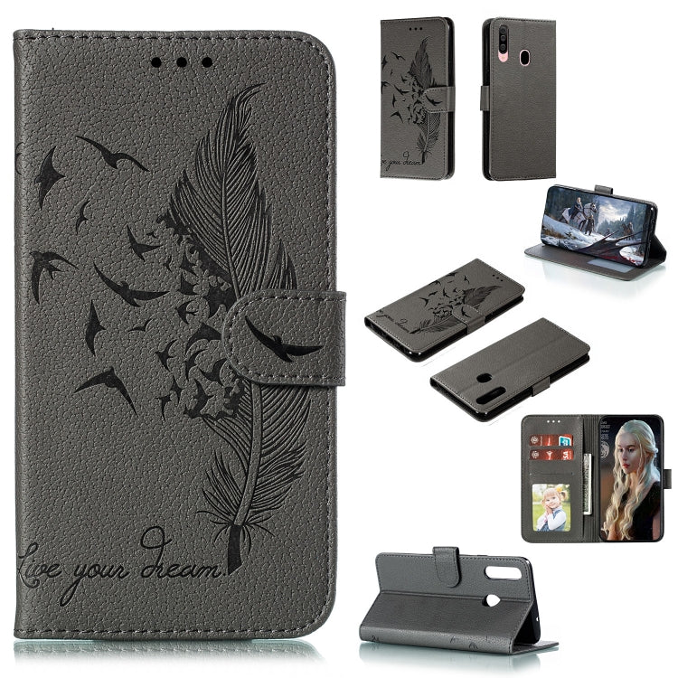 Feather Pattern Litchi Texture Horizontal Flip Leather Case with Holder & Wallet & Card Slots