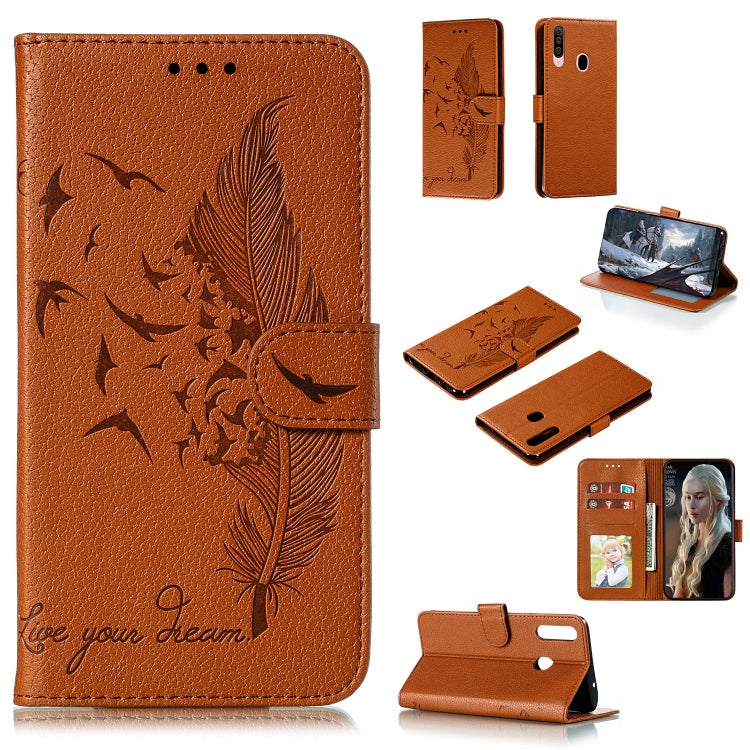 Feather Pattern Litchi Texture Horizontal Flip Leather Case with Holder & Wallet & Card Slots